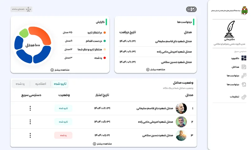 داشبورد مدیریتی سامانه دانشنامه دفاع مقدس